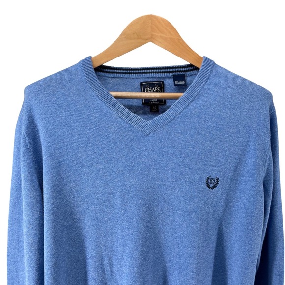 Chaps Other - Chaps Mens V-Neck Sweater Light Blue Cotton Cashmere Blend Logo Size M C42661